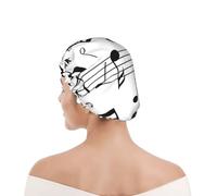 Bonnet de douche pour femmes et hommes UK réutilisable imperméable avec élastique imprimé Échelles de notes de musique noire