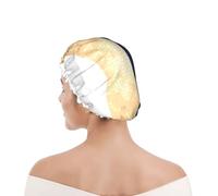 Bonnet de douche pour femmes et hommes UK réutilisable imperméable avec élastique imprimé Élégant accent de rayures blanches bleu marine en faux or