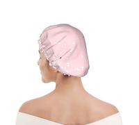 Bonnet de douche pour femmes et hommes UK réutilisable imperméable avec élastique imprimé Étoiles roses et blanches imprimées
