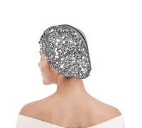 Bonnet de douche pour femmes et hommes UK réutilisable imperméable avec élastique imprimé Faux paillettes argentées glamour