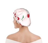 Bonnet de douche pour femmes et hommes UK réutilisable imperméable avec élastique imprimé Feuille de cerisier rose rouge