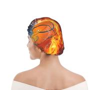 Bonnet de douche pour femmes et hommes UK réutilisable imperméable avec élastique imprimé Flammes de basket-ball et gouttes d'eau