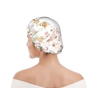 Bonnet de douche pour femmes et hommes UK réutilisable imperméable avec élastique imprimé Fleur Aquarelle Pastel Botanique Rose
