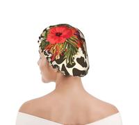 Bonnet de douche pour femmes et hommes UK réutilisable imperméable avec élastique imprimé Fleur d'hibiscus léopard