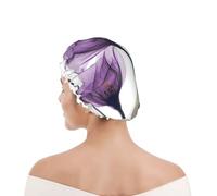 Bonnet de douche pour femmes et hommes UK réutilisable imperméable avec élastique imprimé Fleurs d'espoir violet lavande