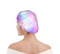 Bonnet de douche pour femmes et hommes UK réutilisable imperméable avec élastique imprimé Galaxie marbrée rose violet