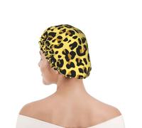 Bonnet de douche pour femmes et hommes UK réutilisable imperméable avec élastique imprimé Guépard Léopard jaune