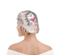 Bonnet de douche pour femmes et hommes UK réutilisable imperméable avec élastique imprimé Hérisson avec un cœur d'amour
