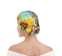 Bonnet de douche pour femmes et hommes UK réutilisable imperméable avec élastique imprimé Highl et vache avec tournesols