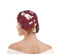 Bonnet de douche pour femmes et hommes UK réutilisable imperméable avec élastique imprimé Husky Candy Canes Bas de Noël Chien de vacances Ruby