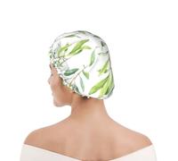 Bonnet de douche pour femmes et hommes UK réutilisable imperméable avec élastique imprimé Impression artistique d'olivier à feuilles vertes