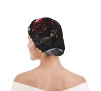 Bonnet de douche pour femmes et hommes UK réutilisable imperméable avec élastique imprimé Imprimé roses noires gothiques