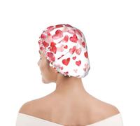 Bonnet de douche pour femmes et hommes UK réutilisable imperméable avec élastique imprimé Imprimer des cœurs rouges qui tombent