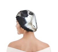 Bonnet de douche pour femmes et hommes UK réutilisable imperméable avec élastique imprimé Le beau visage du chien Husky est drôle