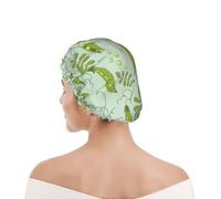 Bonnet de douche pour femmes et hommes UK réutilisable imperméable avec élastique imprimé Les pois verts laissent des feuilles bleues