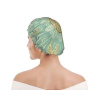 Bonnet de douche pour femmes et hommes UK réutilisable imperméable avec élastique imprimé Mandala celtique vert sauge doux et or