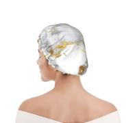 Bonnet de douche pour femmes et hommes UK réutilisable imperméable avec élastique imprimé Marbre doré italien