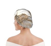 Bonnet de douche pour femmes et hommes UK réutilisable imperméable avec élastique imprimé Marbre liquide - Perle et or