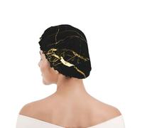 Bonnet de douche pour femmes et hommes UK réutilisable imperméable avec élastique imprimé Marbre Noir Doré Nature