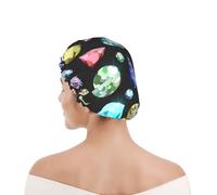 Bonnet de douche pour femmes et hommes UK réutilisable imperméable avec élastique imprimé Motif de pierres précieuses colorées
