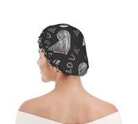 Bonnet de douche pour femmes et hommes UK réutilisable imperméable avec élastique imprimé Mots d'amour en forme de cœurs manuscrits