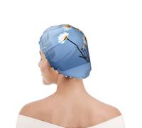 Bonnet de douche pour femmes et hommes UK réutilisable imperméable avec élastique imprimé Nature Fleur Blanche