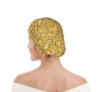 Bonnet de douche pour femmes et hommes UK réutilisable imperméable avec élastique imprimé Paillettes dorées scintillantes sans couture