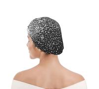 Bonnet de douche pour femmes et hommes UK réutilisable imperméable avec élastique imprimé Paillettes argentées brillantes (2)
