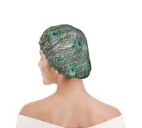 Bonnet de douche pour femmes et hommes UK réutilisable imperméable avec élastique imprimé Paon affichant ses plumes, ailes ouvertes
