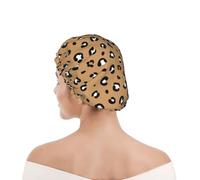 Bonnet de douche pour femmes et hommes UK réutilisable imperméable avec élastique imprimé Petit léopard tacheté Rêves Panthère Animal Tendance Ocre