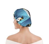Bonnet de douche pour femmes et hommes UK réutilisable imperméable avec élastique imprimé Pingouin polygone abstrait