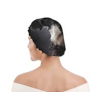 Bonnet de douche pour femmes et hommes UK réutilisable imperméable avec élastique imprimé Portrait de Schnauzer gris foncé