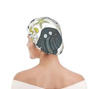 Bonnet de douche pour femmes et hommes UK réutilisable imperméable avec élastique imprimé Raie pastenague de la vie marine