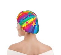 Bonnet de douche pour femmes et hommes UK réutilisable imperméable avec élastique imprimé Rayons de confettis arc-en-ciel et étoiles