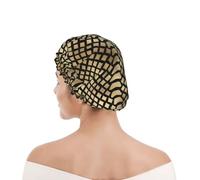 Bonnet de douche pour femmes et hommes UK réutilisable imperméable avec élastique imprimé Safari Africain Noir Or Python Peau Animale Sépia