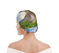 Bonnet de douche pour femmes et hommes UK réutilisable imperméable avec élastique imprimé Schnauzer Pelouse Animaux Chiens Gris Chnauzer
