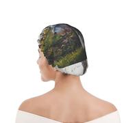 Bonnet de douche pour femmes et hommes UK réutilisable imperméable avec élastique imprimé Schnauzer nain Animaux de compagnie Chiens gris