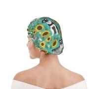Bonnet de douche pour femmes et hommes UK réutilisable imperméable avec élastique imprimé Schnauzer Tournesols Printemps Été Floral Race de chien Chien
