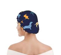 Bonnet de douche pour femmes et hommes UK réutilisable imperméable avec élastique imprimé Teckel Bleu Orange Chien