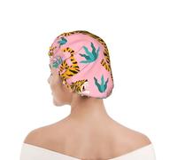 Bonnet de douche pour femmes et hommes UK réutilisable imperméable avec élastique imprimé Tigres dansant sur un tigre asiatique rose doré, orange et noir