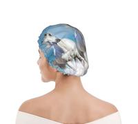 Bonnet de douche pour femmes et hommes UK réutilisable imperméable avec élastique imprimé Trois chevaux blancs