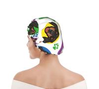 Bonnet de douche pour femmes et hommes UK réutilisable imperméable avec élastique imprimé Visage de teckel joueur