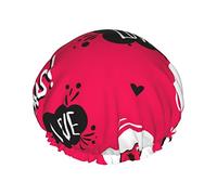 Bonnet de douche pour femmes réutilisable DoubleWaterproof douche cheveux protecteur PEVA doublé douche chapeau rose drôle lèvres amour coeur motif