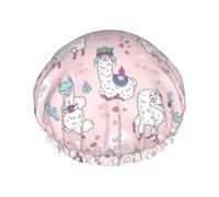 Bonnet de douche pour la douche - Grand bonnet de douche amusant et mignon en alpaga réutilisable et imperméable à l'eau double couche pour femme, bonnet de douche pour la douche avec doublure en PEVA