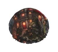 Bonnet de douche Red Mushrooms in the Night Sky L avec tissu imperméable double couche, adapté pour le bain et les soins de la peau