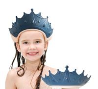 Bonnet de douche réglable en silicone pour enfants de 0 à 9 ans avec visière de protection des yeux et des oreilles, adorable motif couronne pour un moment de bain amusant, bleu