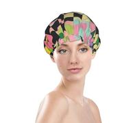 Bonnet de douche rétro à carreaux - Imperméable et réutilisable - Double couche élastique - Protection des cheveux