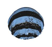 Bonnet de douche rétro bleu fin imprimé drapeau des États-Unis, bonnet de douche imperméable pour femmes, bonnet de douche réutilisable avec bande élastique