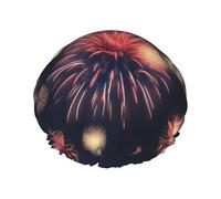 Bonnet de douche réutilisable 3D en forme de feu d'artifice - Double couche - Non mouillant - Grande taille pour toutes les longueurs de cheveux