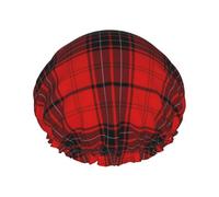 Bonnet de douche réutilisable à carreaux rouges et noirs, double couche pour la douche à l'eau non mouillée, grande taille pour toutes les longueurs de cheveux
